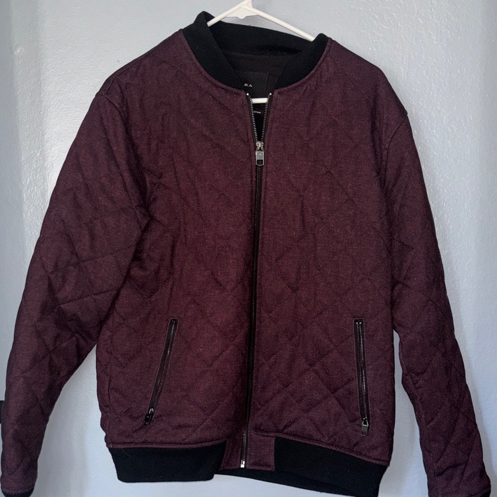 Zara Quilted Jacket in Burgundy with Black Trim